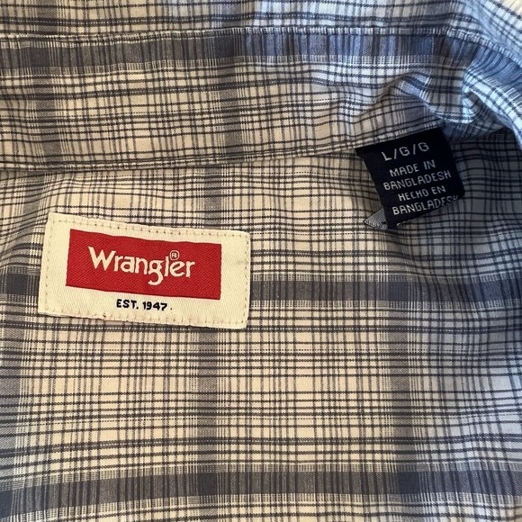 Wrangler Western Men Cotton Blue Plaid Shirt Size L Long Sleeve Button Down - Picture 4 of 6